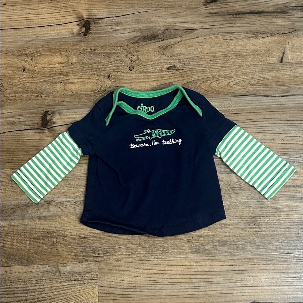 Circo Navy Shirt with Green Striped Sleeves